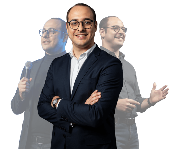 Henrique Santos em três momentos de sua atuação como mentor e palestrante de Inteligência Artificial aplicada ao RH